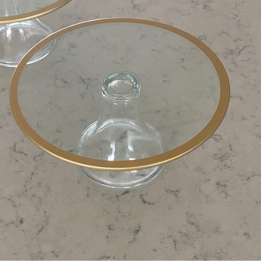 Glass Pedestal Cake Stands with Gold Rim - Set of 2